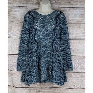 Umgee Womens Size Small Open Knit Crew Neck Tunic Pullover Sweater Aqua Blue